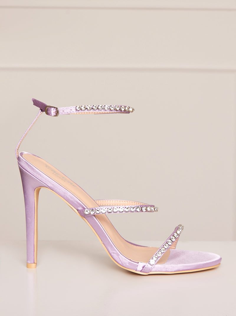 High Heel Diamante Strap Sandals in Lilac