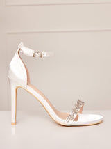 High Heel Diamante Strap Sandals in White