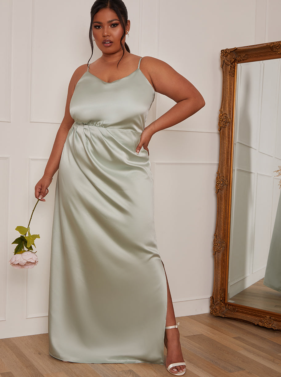 Plus Size Satin Cami Strap Maxi Dress in Mint – Chi Chi