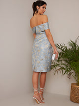 Bardot Floral Jacquard Mid Dress in Blue