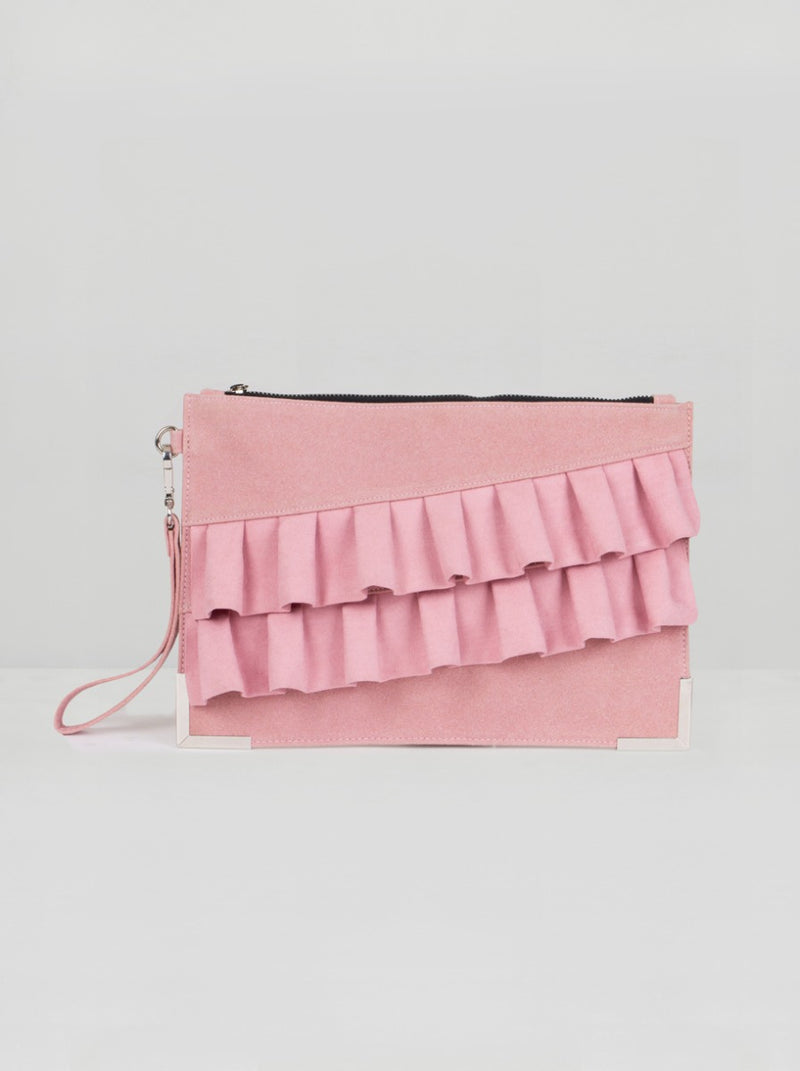 Ruffle Detail Clutch Bag in Pink