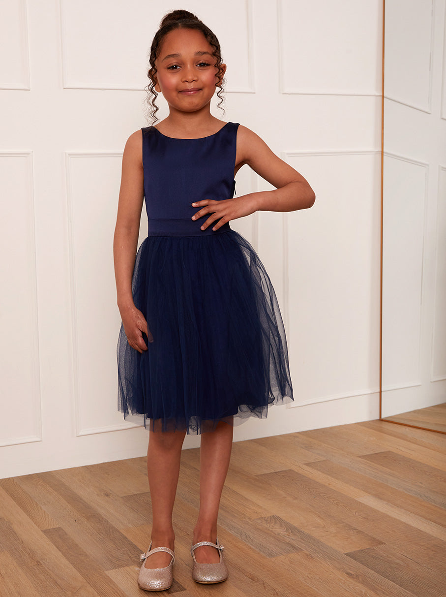 Girls Midi Dress with Sleeveless Design in Blue