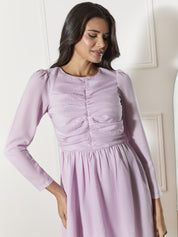 Long Sleeve Ruched Mini Dress in Purple