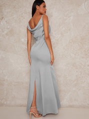 Cowl Neck Satin Slip Maxi Dress in Blue