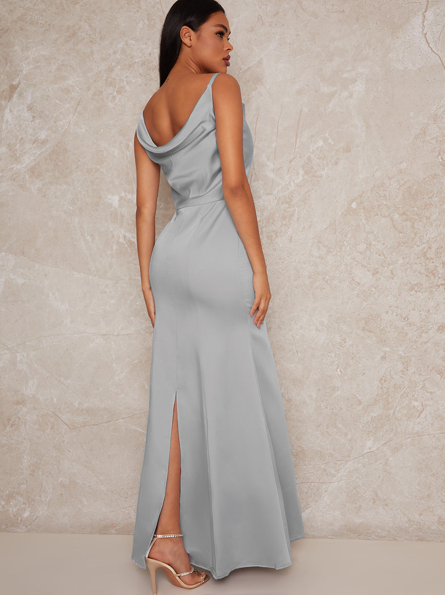 Cowl Neck Satin Slip Maxi Dress in Blue