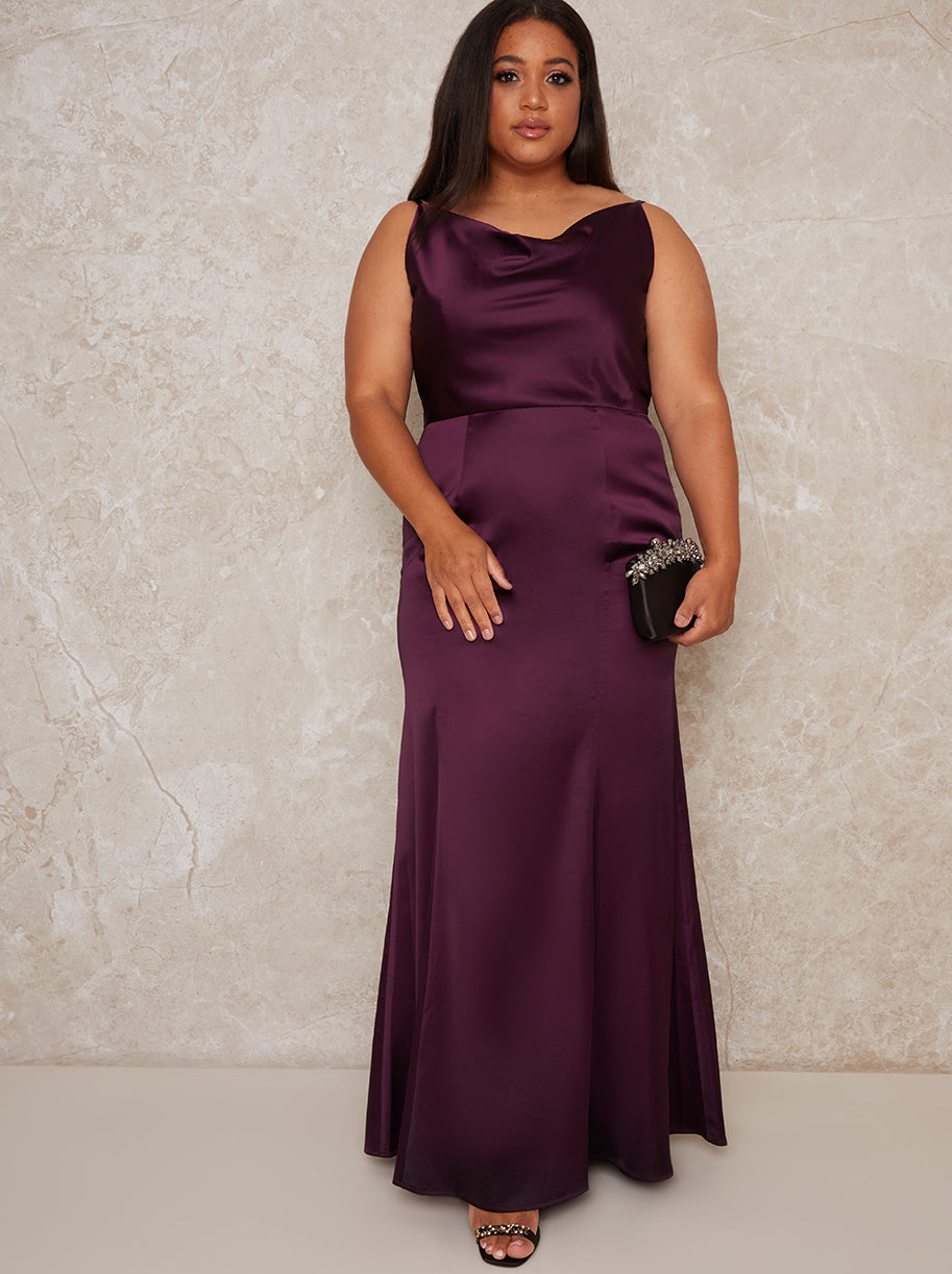 Plus Cowl Neck Satin Slip Maxi Dress