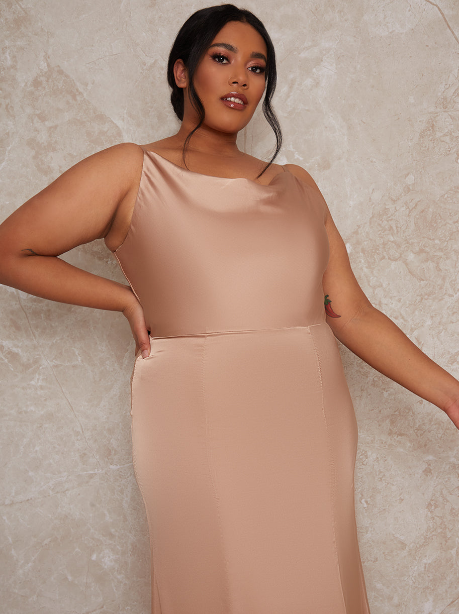 Plus Size Cowl Neck Satin Slip Maxi Dress in Champagne 22 Plus Size Cowl Neck Satin Slip Maxi Dress in Champagne 22