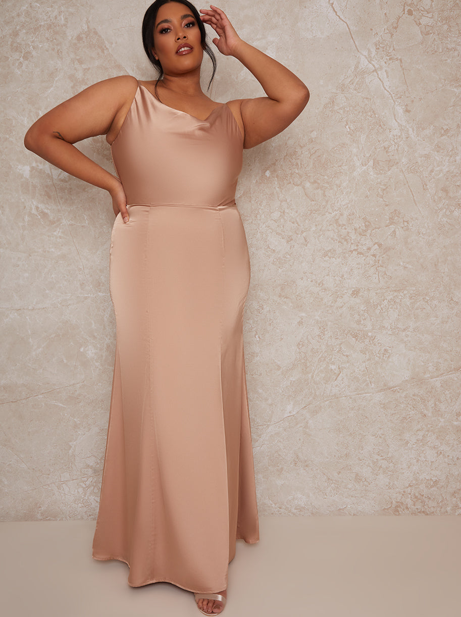 Plus Cowl Neck Satin Slip Maxi Dress Champagne