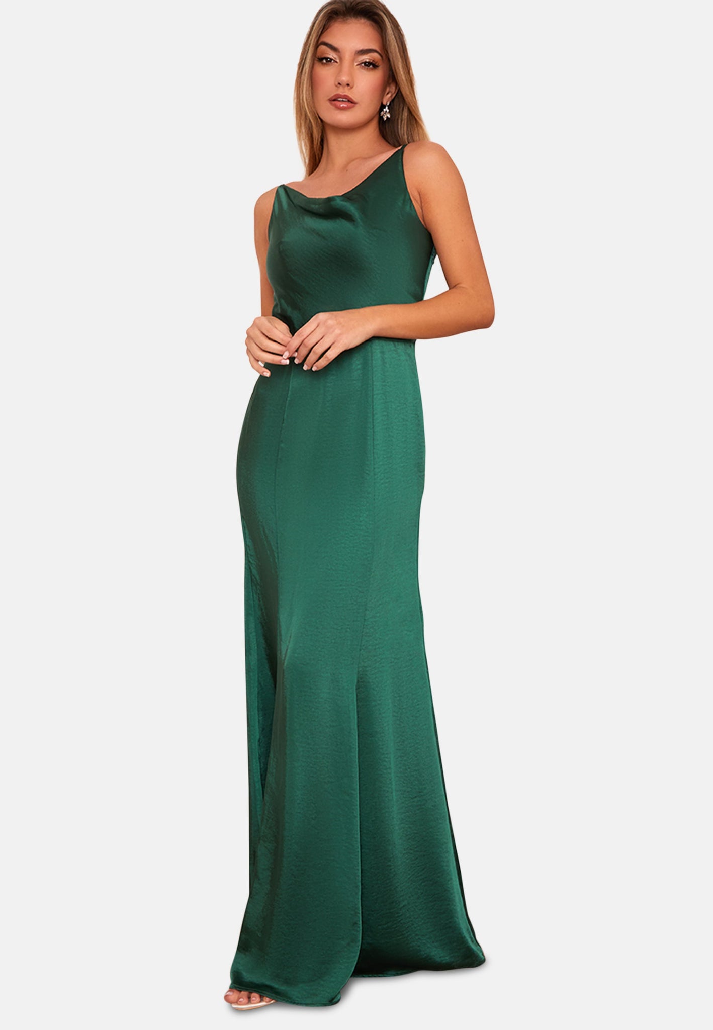 Chi Chi Cowl Neck Satin Slip Maxi Dress in Green, Size 16 Chi Chi Cowl Neck Satin Slip Maxi Dress in Green, Size 16