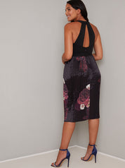 Maternity Halter Neck Pleat Midi Dress in Black