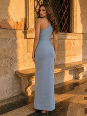 One Shoulder Maxi Dress in Sage Green