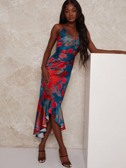 Sleeveless Floral Print Midi Dress in Navy