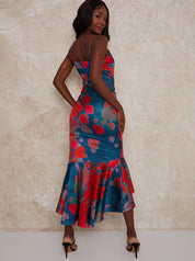 Sleeveless Floral Print Midi Dress in Navy