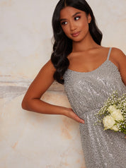 Petite Sequin Cami Style Maxi Dress In Silver