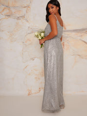 Petite Sequin Cami Style Maxi Dress In Silver