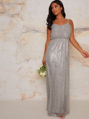 Petite Sequin Cami Style Maxi Dress In Silver