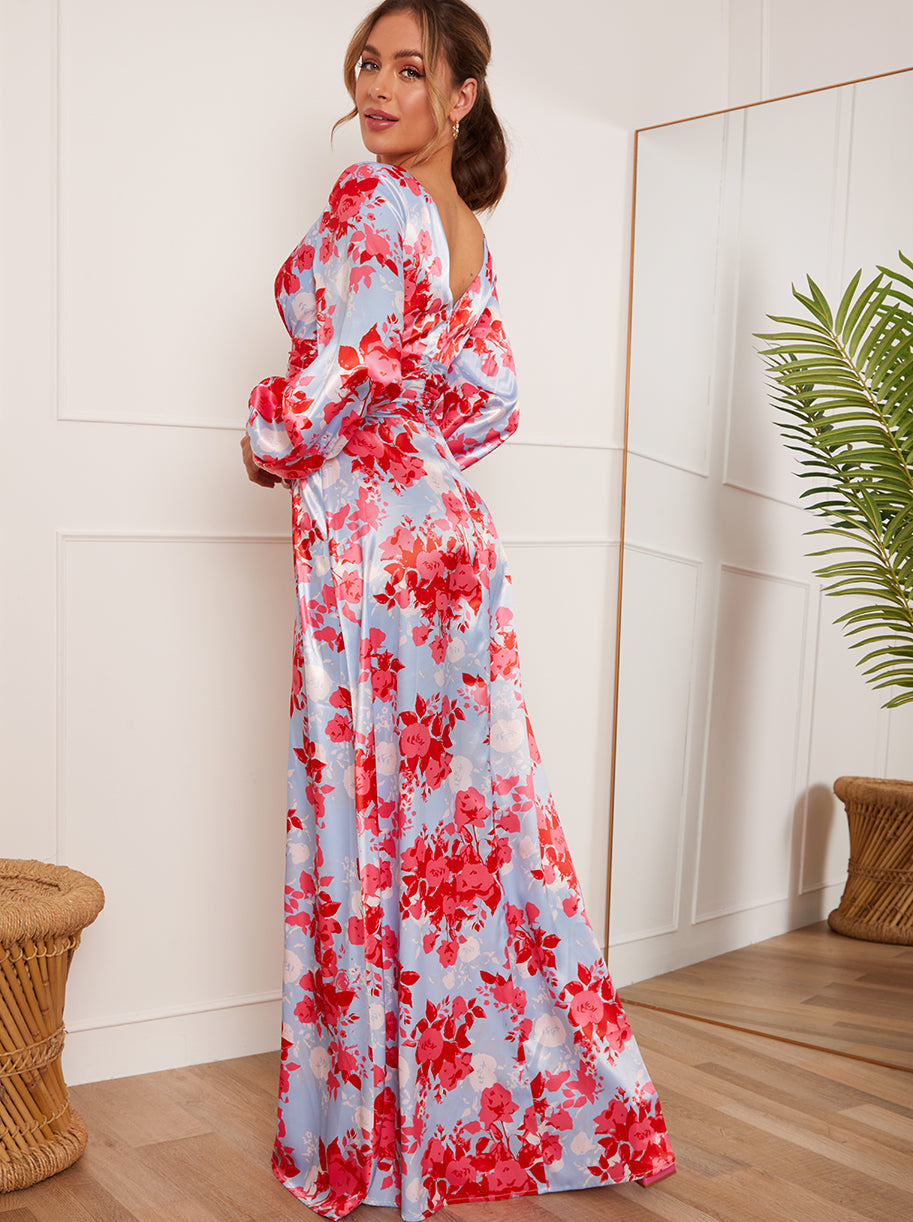 helsi blair long-sleeve v-neck floral maxi dress Long Sleeve V Neck Floral Maxi Dress in Blue