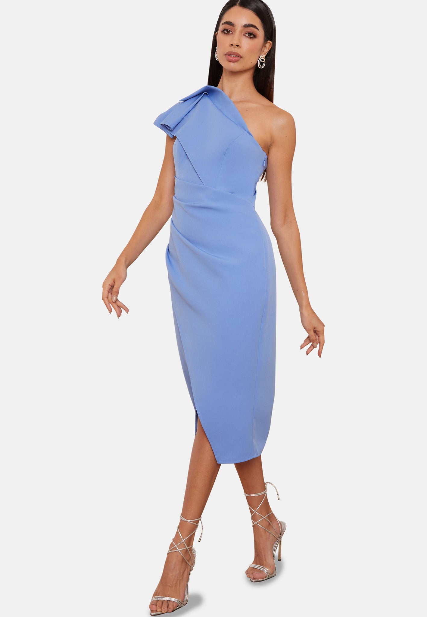 One Shoulder Wrap Detail Midi Dress in Blue | Chi Chi London UK One Shoulder Wrap Detail Midi Dress in Blue | Chi Chi London UK