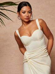 Sleeveless Corset Style Bodycon Midi Dress in Cream
