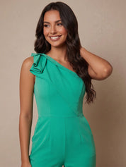 One Shoulder Ruffle Detail Jumpsuit in Green