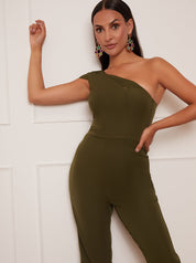 Petite One Shoulder Jumpsuit in Green