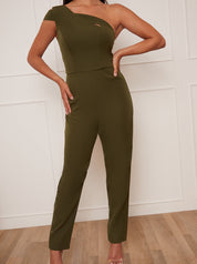 Petite One Shoulder Jumpsuit in Green