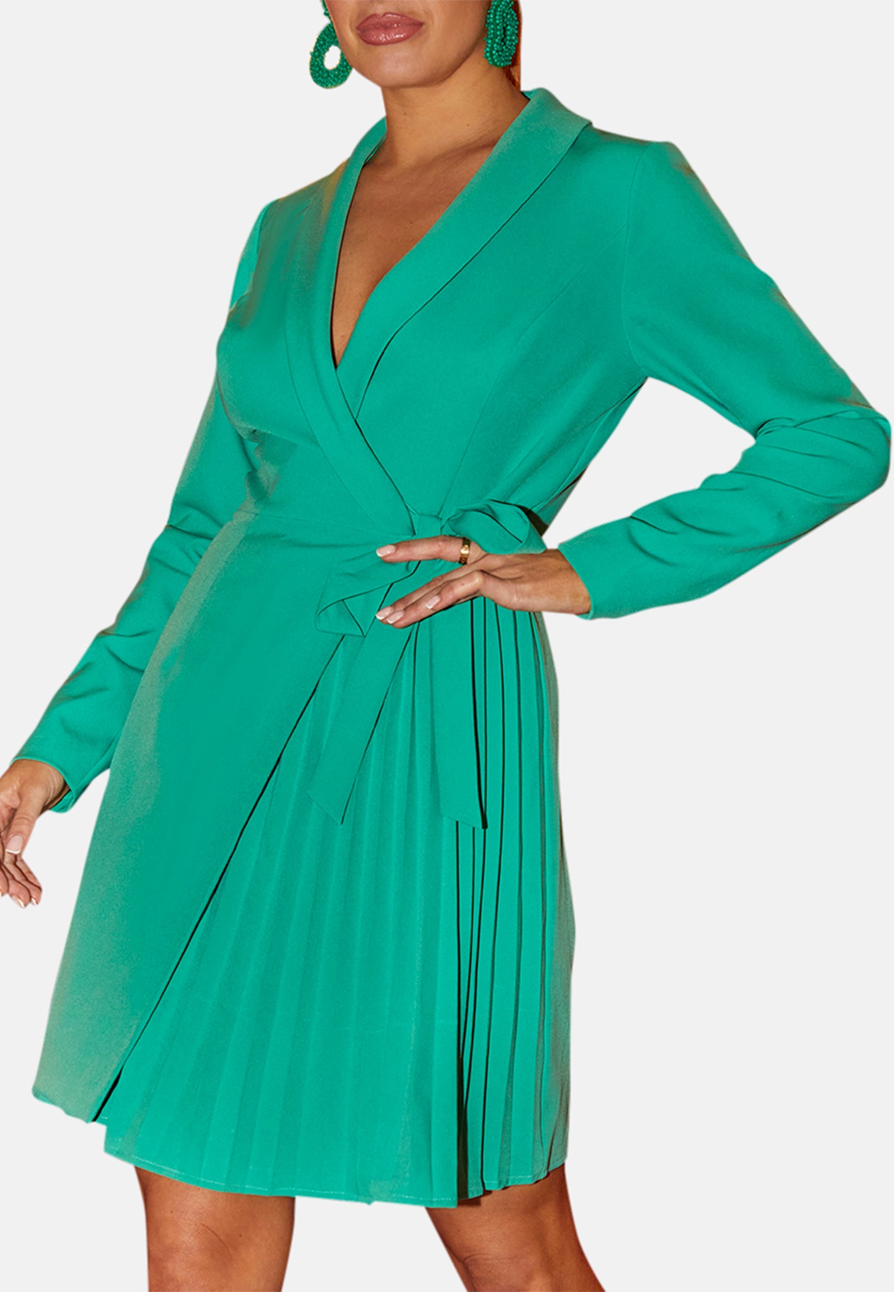 Wrap Style Pleated Blazer Dress in Green | Chi Chi London UK Wrap Style Pleated Blazer Dress in Green | Chi Chi London UK