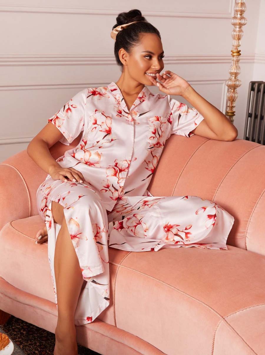 Floral Print Pyjama Set in Pink