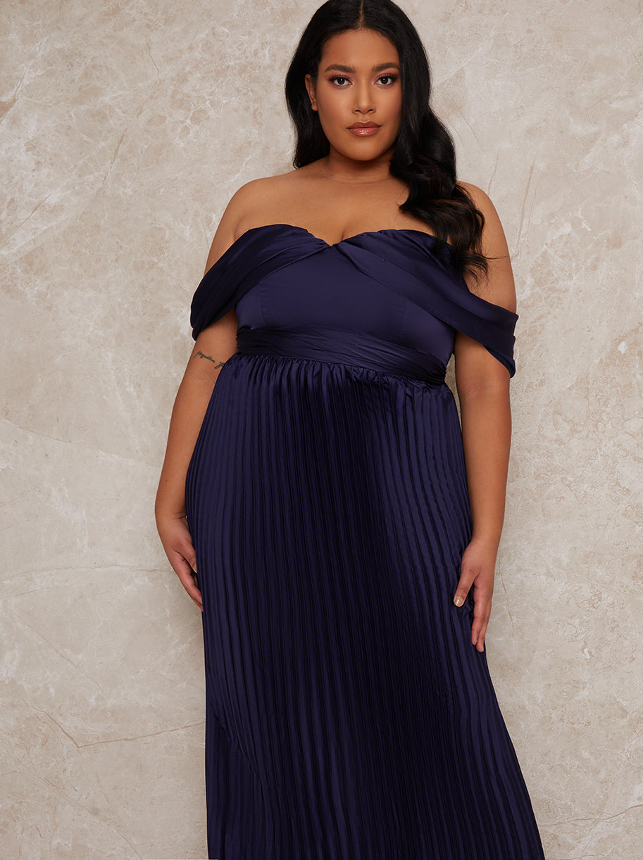 bardot pleated maxi dress Goddiva Bardot Pleated Maxi Dress