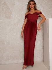 Bardot Dress with Draped Shoulder in Rust
