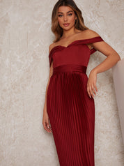 Bardot Dress with Draped Shoulder in Rust