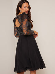 Long Sleeve Embroidered Midi Dress in Black
