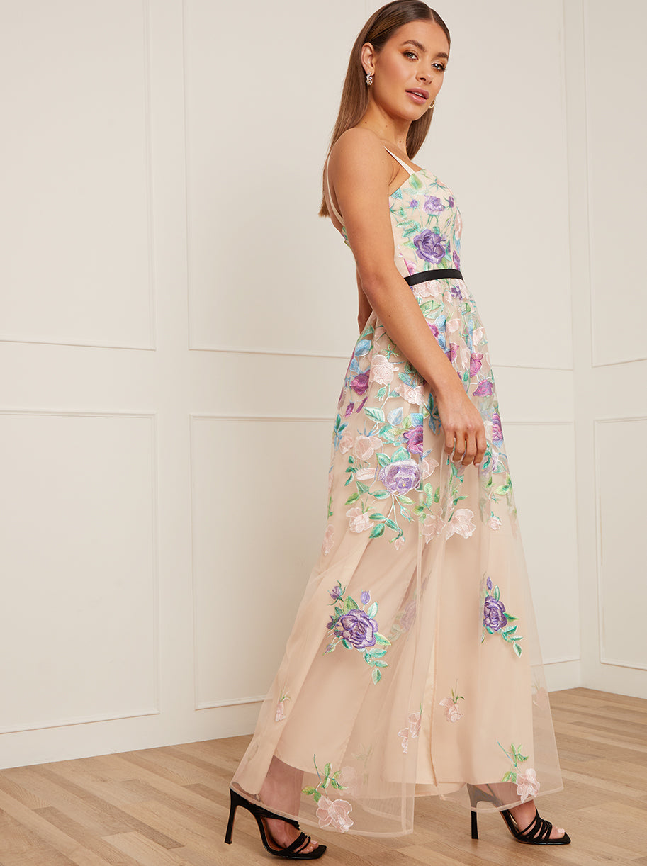 Floral Embroidered Maxi Dress in Cream | Chi Chi London UK Floral Embroidered Maxi Dress in Cream | Chi Chi London UK