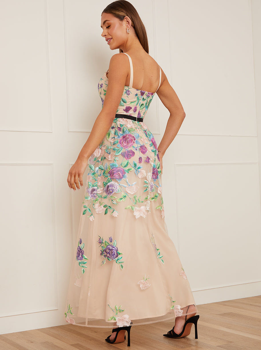 Floral Embroidered Maxi Dress in Cream