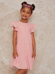 Girls Tiered Broderie Smock Dress in Pink
