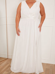 Plus Size V Neck Drape Maxi Wedding Dress in White