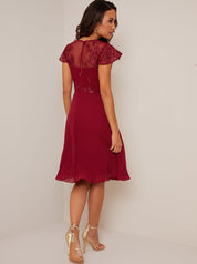 V Neck Embroidered Midi Dress in Red