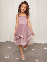 Younger Girls Embellished Tulle Layered Midi Dress in Lilac