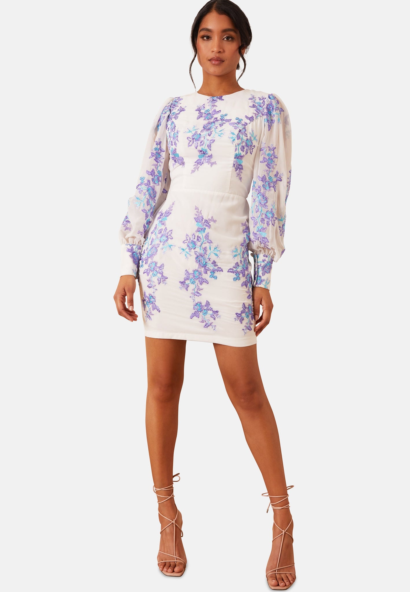 Floral Embroidered Mini Dress in White