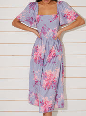 Floral Printed Midi Dress in Purple