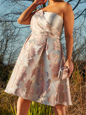 Plus Size Bandeau Floral Jacquard Midi Dress in Silver