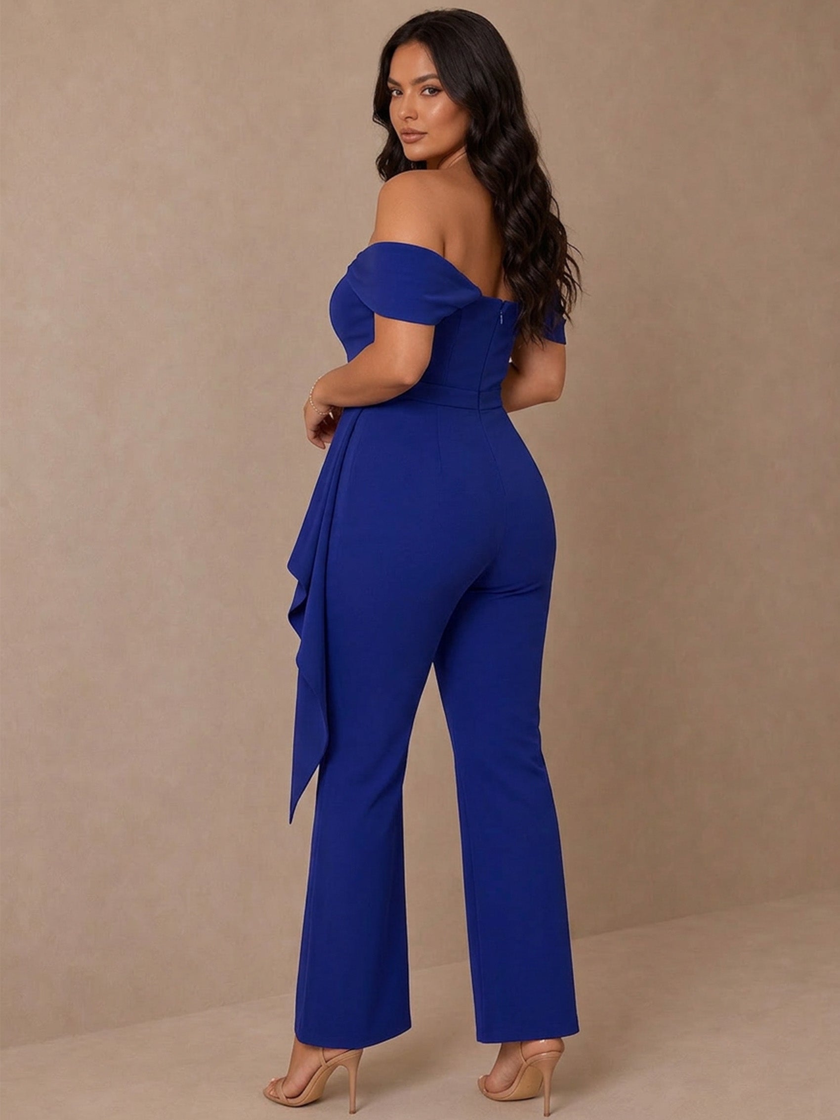 Plus Size Bardot Style Jumpsuit in Blue