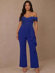 Plus Size Bardot Style Jumpsuit in Blue