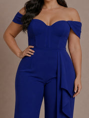 Plus Size Bardot Style Jumpsuit in Blue