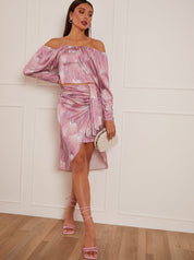 Watercolour Midi Wrap Skirt in Pink