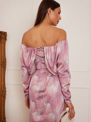 Long Sleeve Bardot Watercolour Top in Pink