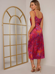 Cami Ruched Wrap Floral Print Midi Dress in Pink