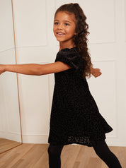Younger Girls Animal Devoré Midi Dress in Black