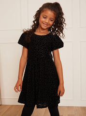 Younger Girls Animal Devoré Midi Dress in Black