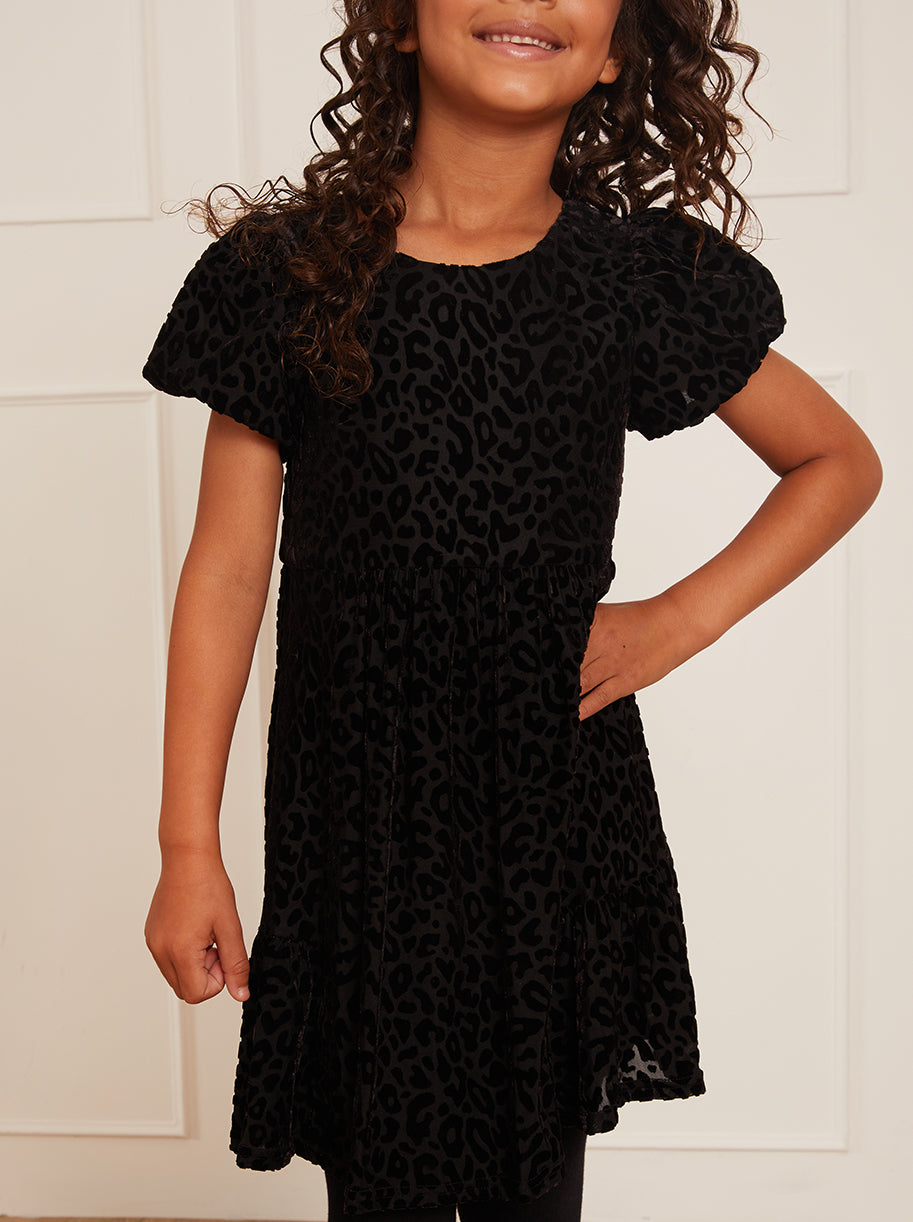 Younger Girls Animal Devoré Midi Dress in Black